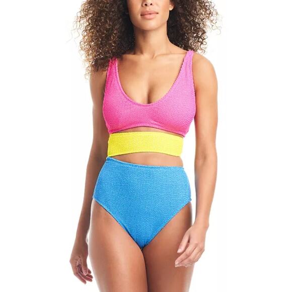 Bar III Other - Bar III Cut Out One Piece Swimsuit XL Blue/Yellow/Pink NWT